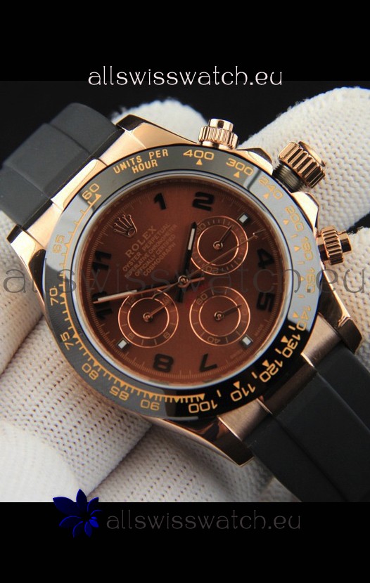 Rolex Daytona Japanese Movement Gold Casing Replica Watch in Brown Dial 