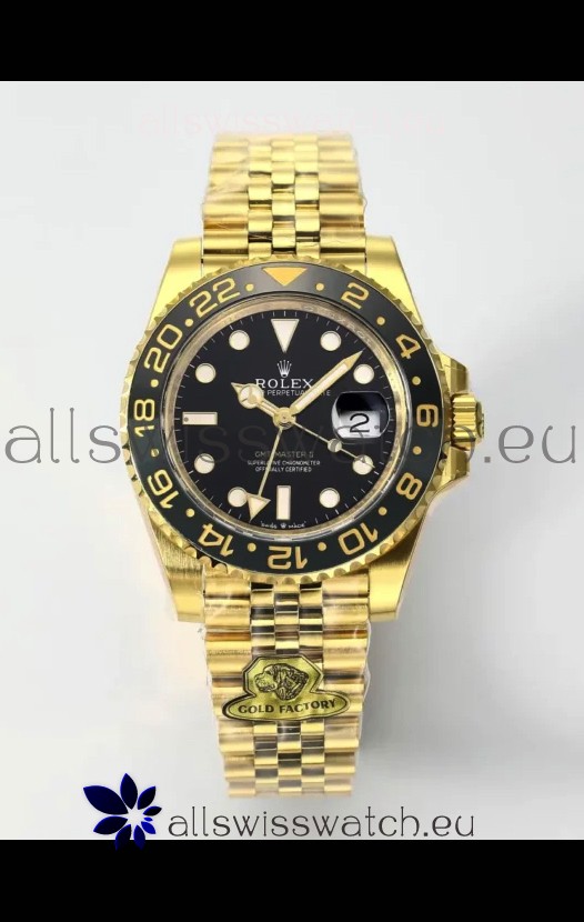 Rolex GMT Masters II Super Clone M12718 Yellow Black Dial Swiss Replica Watch 