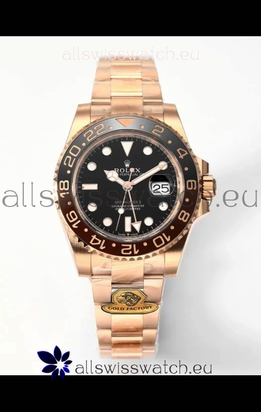 Rolex GMT Masters II Super Clone Root Beer 126711CHNR Rose Black Dial Swiss Replica Watch 