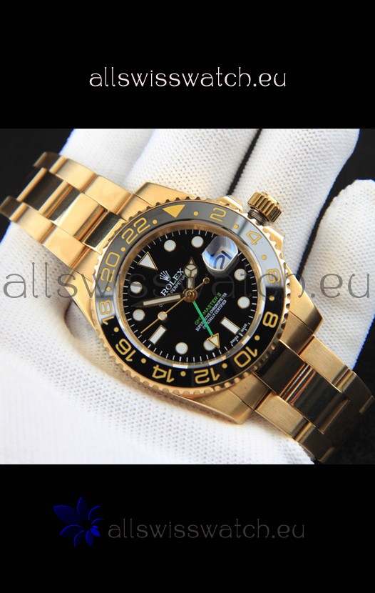 Rolex GMT Masters II Rose Gold Plating Japanese Replica Watch Black Dial