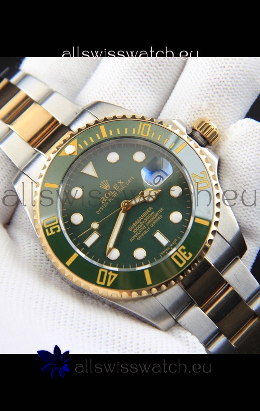 Rolex Submariner Japanese Replica Watch in 2 Tone Yellow Gold Casing Green Dial 