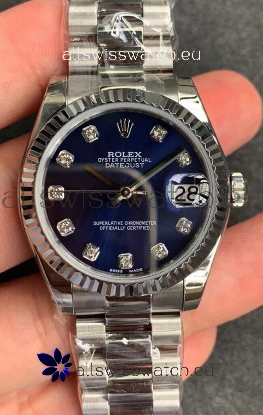 Rolex Datejust 31MM ETA-2671 Movement Swiss Replica in 904L Steel in Blue Dial 