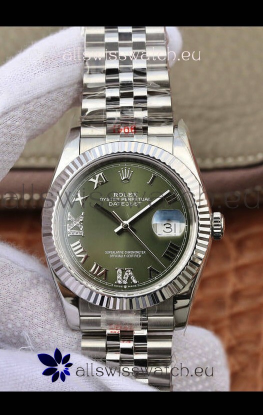 Rolex Datejust 36MM ETA-3135 Movement Swiss Replica in 904L Steel in Green Dial 
