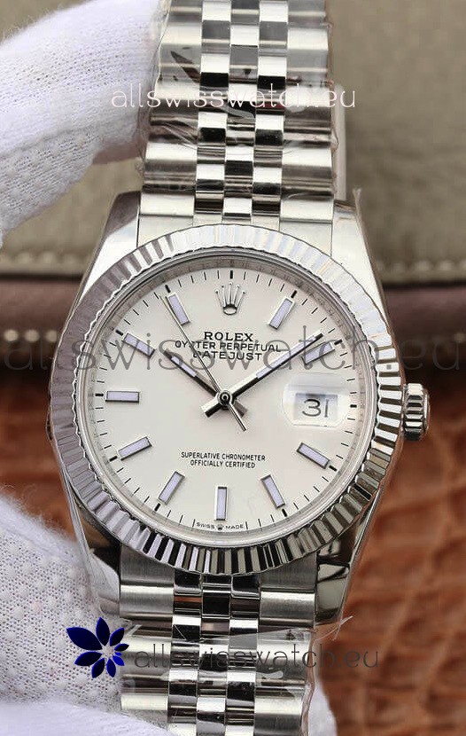 Rolex Datejust 36MM ETA-3135 Movement Swiss Replica in 904L Steel in White Dial 