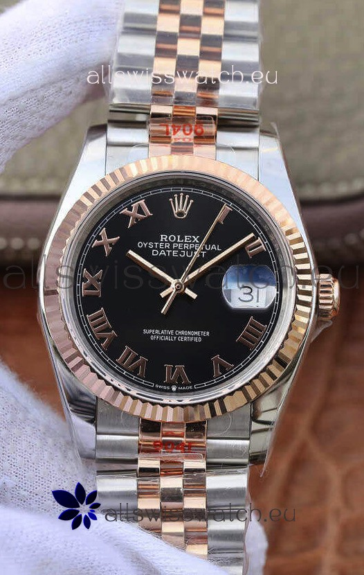Rolex Datejust 36MM ETA-3135 Movement Swiss Replica in 904L Two Tone Roman Dial