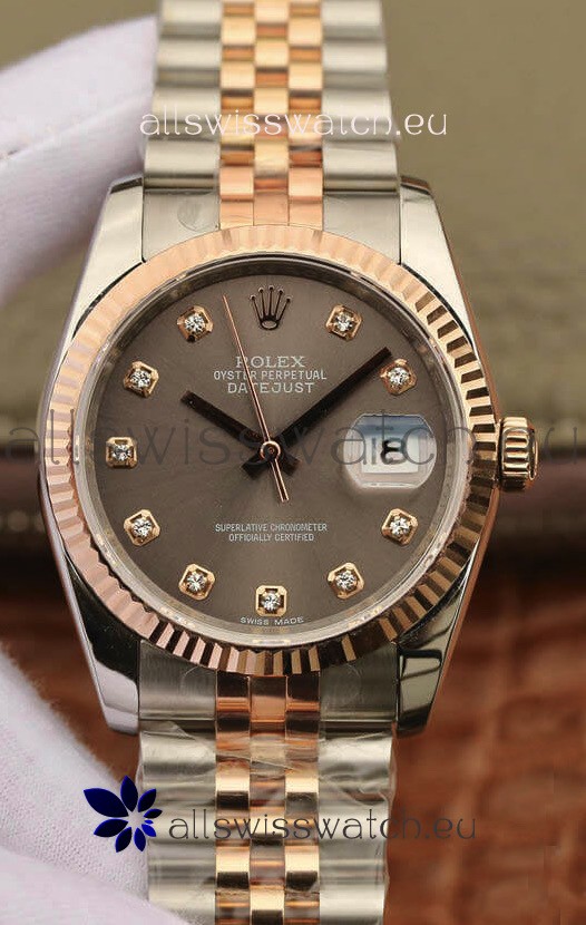 Rolex Datejust 36MM ETA-3135 Movement Swiss Replica in 904L Two Tone Brown Dial