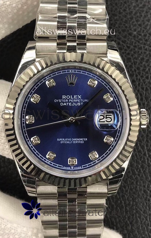 Rolex Datejust 36MM ETA-3135 Movement Swiss Replica in 904L Steel in Blue Dial 