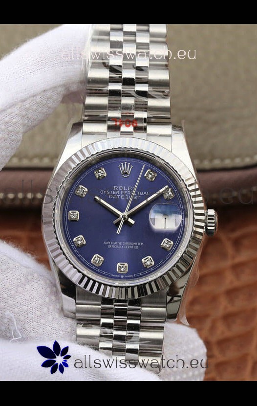Rolex Datejust 36MM ETA-3135 Movement Swiss Replica in 904L Steel in Blue Dial 