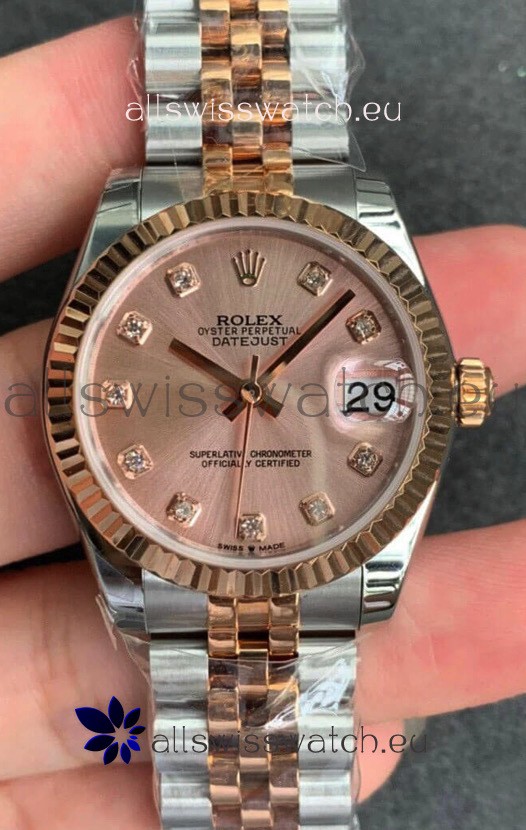 Rolex Datejust 31MM ETA-2671 Movement Swiss Replica in 904L Two Tone Rose Gold in Gold Dial