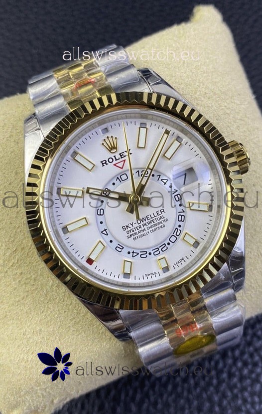 Rolex Sky-Dweller REF# M336933 White Dial Watch in Yellow Gold 904L Steel Case 1:1 Mirror Replica