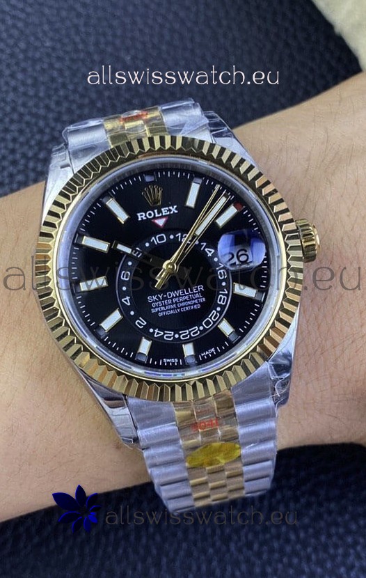 Rolex Sky-Dweller REF# M336933 Black Dial Watch in Yellow Gold 904L Steel Case 1:1 Mirror Replica