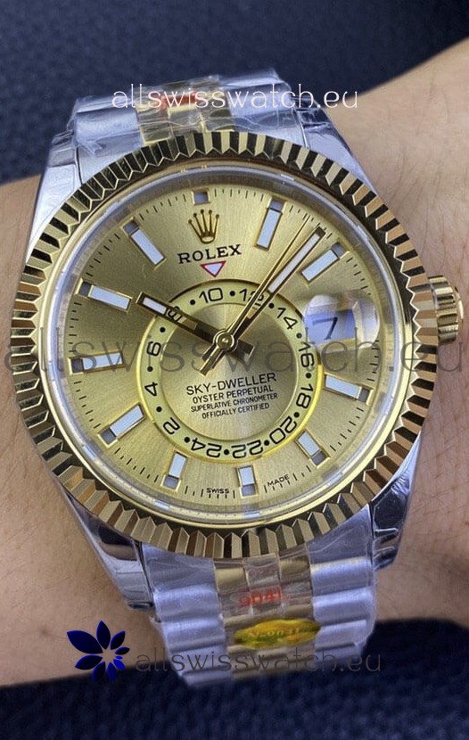 Rolex Sky-Dweller REF# M336933 Gold Dial Watch in Yellow Gold 904L Steel Case 1:1 Mirror Replica