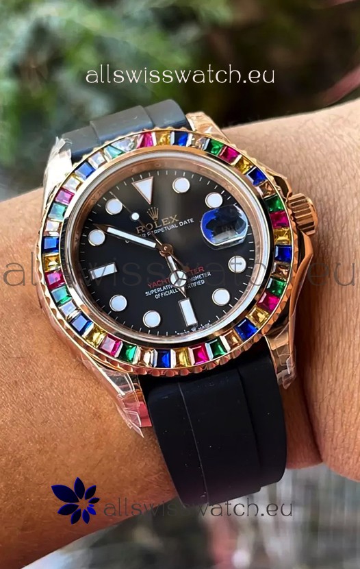 Rolex Yachtmaster 116695 Everose Gold Diamonds Cal.3235 Swiss 1:1 Ultimate 904L Steel Watch