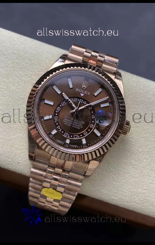Rolex Sky-Dweller REF# 336935 Brown Dial Watch in Rose Gold 904L Steel Case 1:1 Mirror Replica