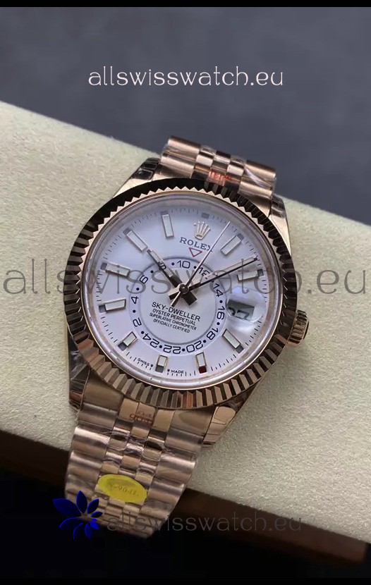 Rolex Sky-Dweller REF# 336935 White Dial Watch in Rose Gold 904L Steel Case 1:1 Mirror Replica