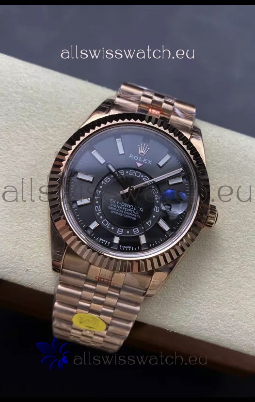 Rolex Sky-Dweller REF# 336935 Black Dial Watch in Rose Gold 904L Steel Case 1:1 Mirror Replica