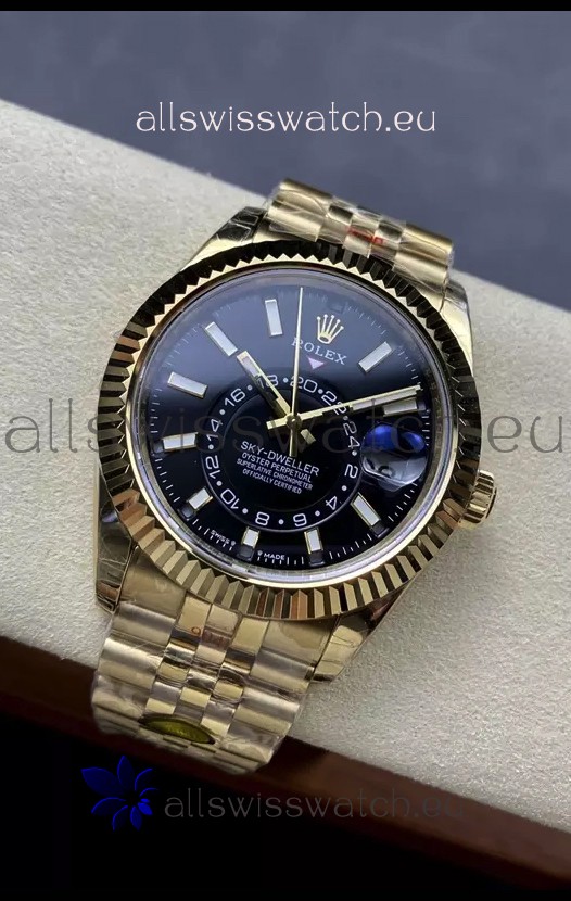 Rolex Sky-Dweller REF# 336935 Black Dial Watch in Yellow Gold 904L Steel Case 1:1 Mirror Replica