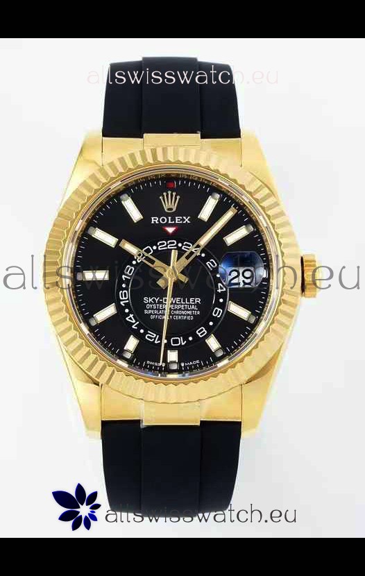 Rolex Sky-Dweller REF# 336935 Black Dial Watch in Yellow Gold 904L Steel Case 1:1 Mirror Replica