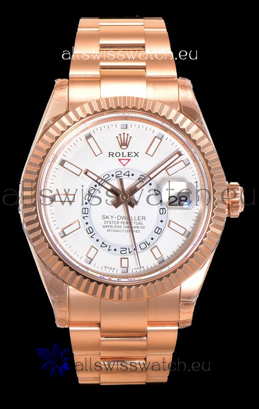 Rolex Sky-Dweller REF# 336235 White Dial Watch in Rose Gold 904L Steel Case 1:1 Mirror Replica