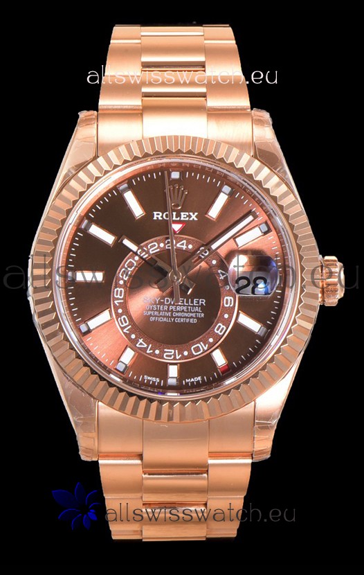 Rolex Sky-Dweller REF# 336235 Brown Dial Watch in Rose Gold 904L Steel Case 1:1 Mirror Replica
