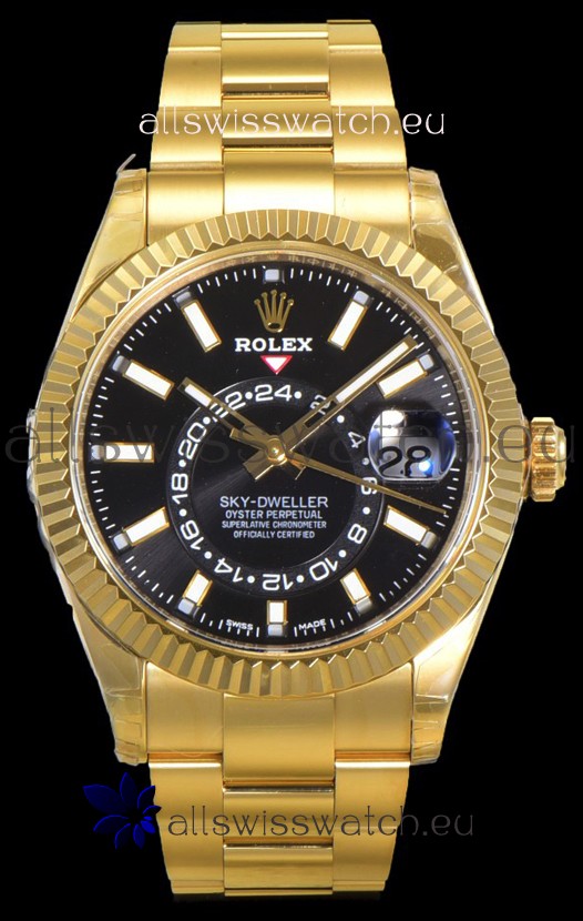 Rolex Sky-Dweller REF# 336235 Black Dial Watch in Yellow Gold 904L Steel Case 1:1 Mirror Replica