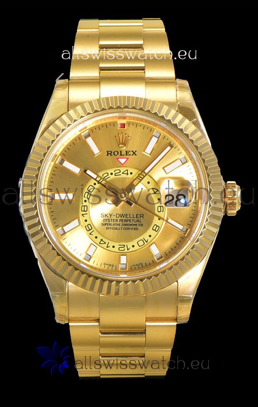 Rolex Sky-Dweller REF# 336235 Gold Dial Watch in Yellow Gold 904L Steel Case 1:1 Mirror Replica