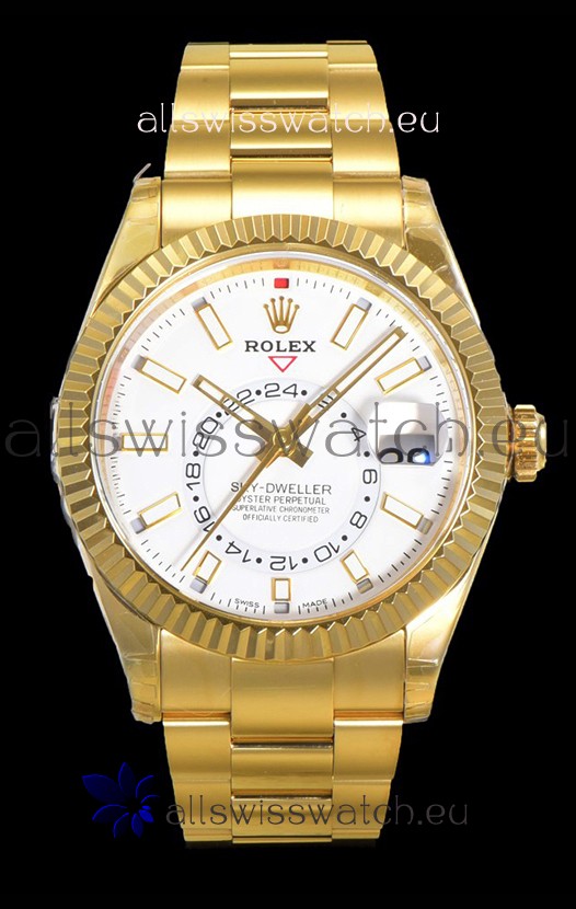Rolex Sky-Dweller REF# 336235 White Dial Watch in Yellow Gold 904L Steel Case 1:1 Mirror Replica