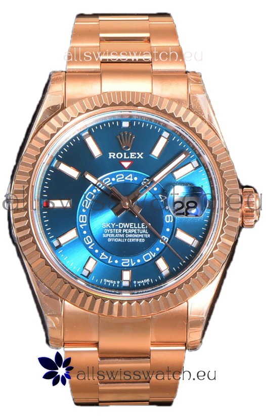 Rolex Sky-Dweller REF# 336235 Blue-Green Dial Watch in Rose Gold 904L Steel Case 1:1 Mirror Replica