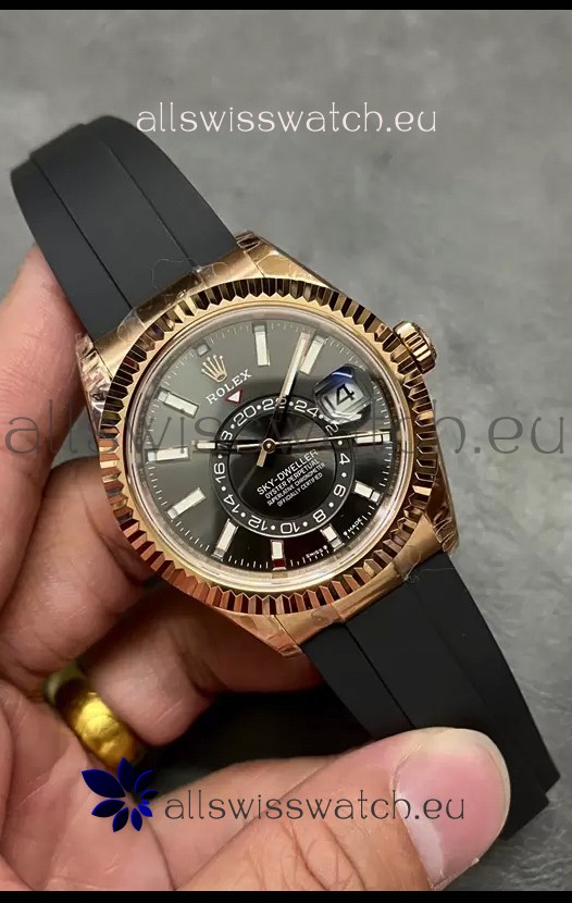 Rolex Sky-Dweller REF# M336235 Black Dial Rose Gold Watch in 904L Steel Case 1:1 Mirror Replica