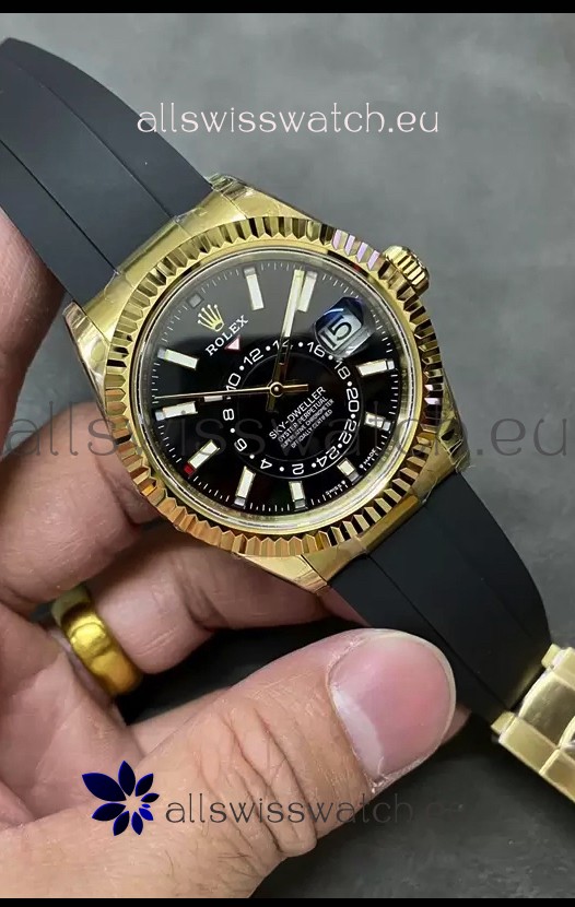Rolex Sky-Dweller REF# M336235 Black Dial Yellow Gold Watch in 904L Steel Case 1:1 Mirror Replica