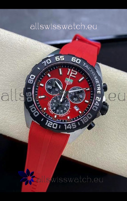 Tag Heuer F1 Edition Swiss Quartz Watch in Red Dial Stainless Steel Casing Rubber Strap