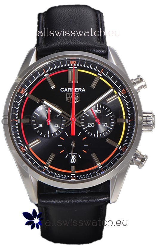 Tag Heuer Carrera Chronograph 42 Swiss Quartz Replica Watch Black Dial Leather Strap