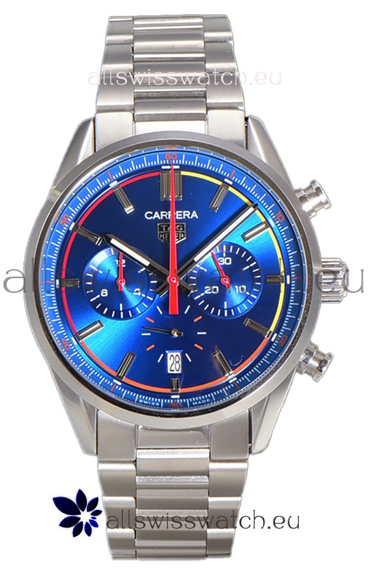 Tag Heuer Carrera Chronograph 42 Swiss Quartz Replica Watch Blue Dial Steel Strap 