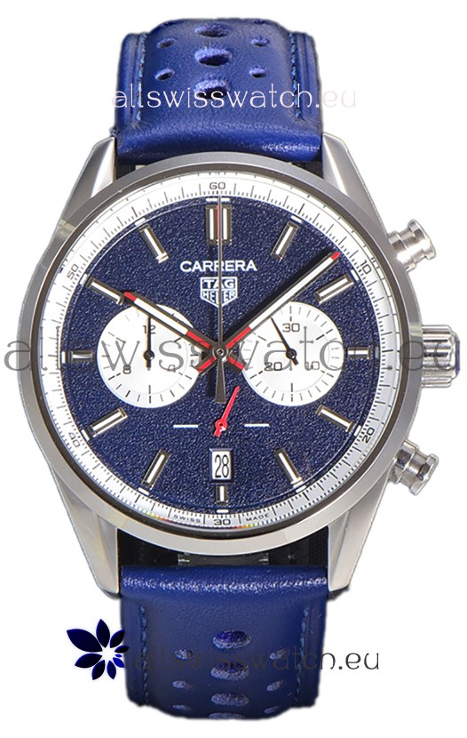 Tag Heuer Carrera Chronograph 43 Swiss Quartz Replica Watch Blue Dial Leather Strap 