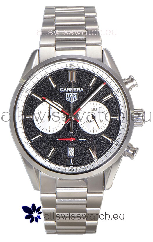 Tag Heuer Carrera Chronograph 43 Swiss Quartz Replica Watch Black Dial Steel Strap