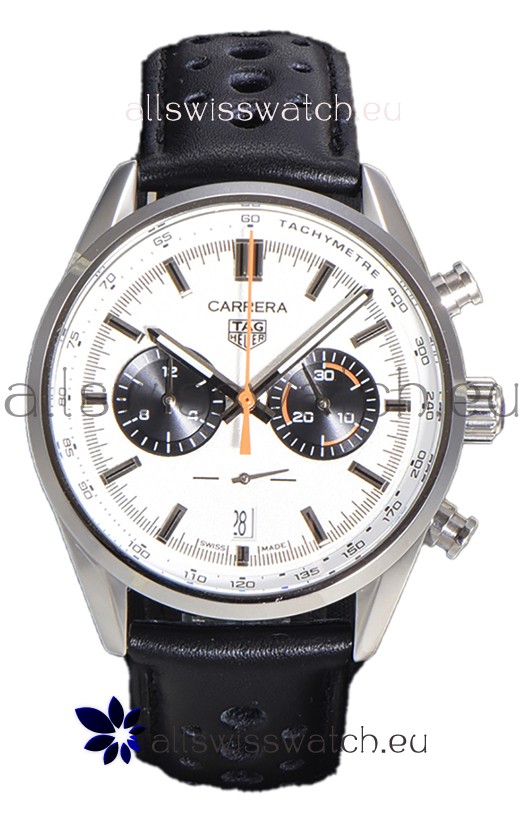 Tag Heuer Carrera Chronograph 43 Swiss Quartz Replica Watch White Dial Leather Strap