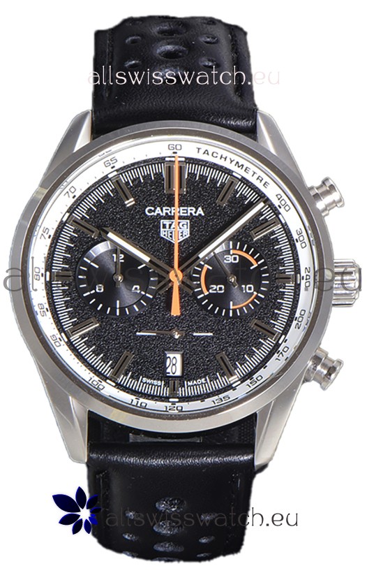 Tag Heuer Carrera Chronograph 43 Swiss Quartz Replica Watch Black Dial Leather Strap