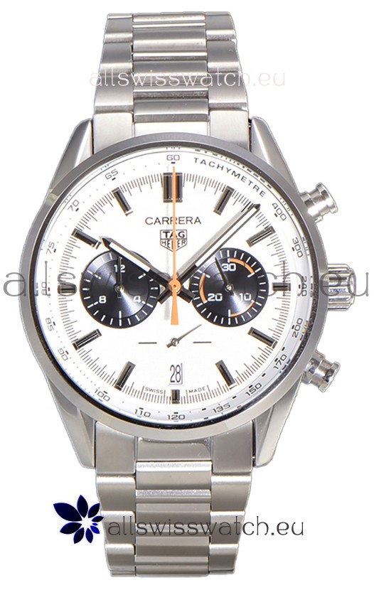 Tag Heuer Carrera Chronograph 43 Swiss Quartz Replica Watch White Dial Steel Strap 