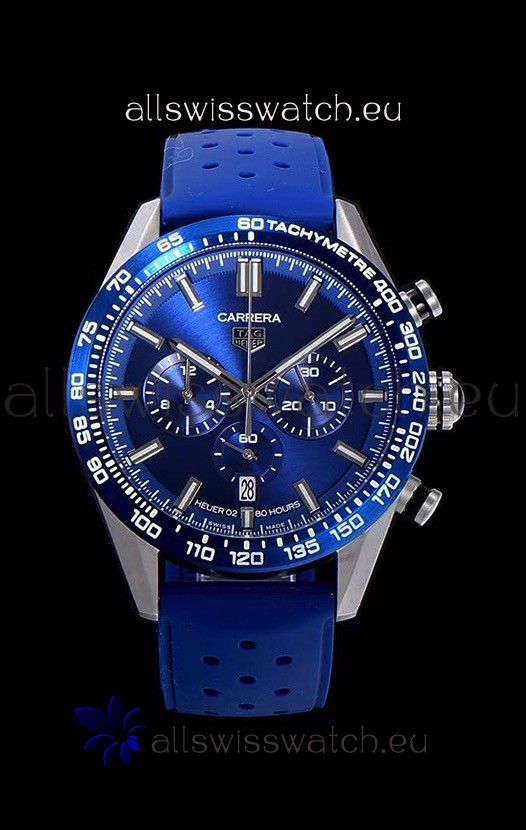 Tag Heuer Carrera Swiss Quartz Movement Replica Watch in Blue Dial - Blue Rubber Strap