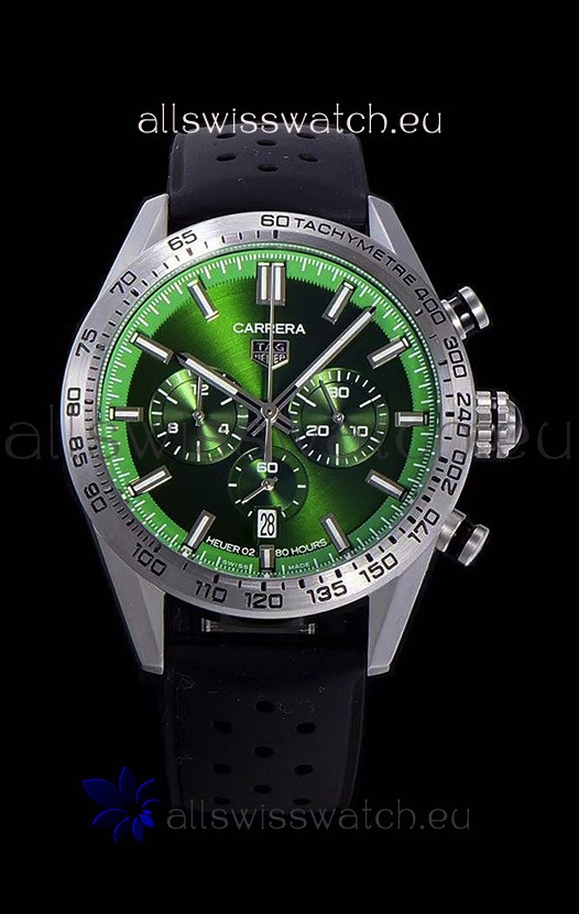 Tag Heuer Carrera Swiss Quartz Movement Replica Watch in Green Dial - Black Rubber Strap