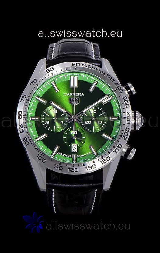 Tag Heuer Carrera Swiss Quartz Movement Replica Watch in Green Dial - Black Leather Strap