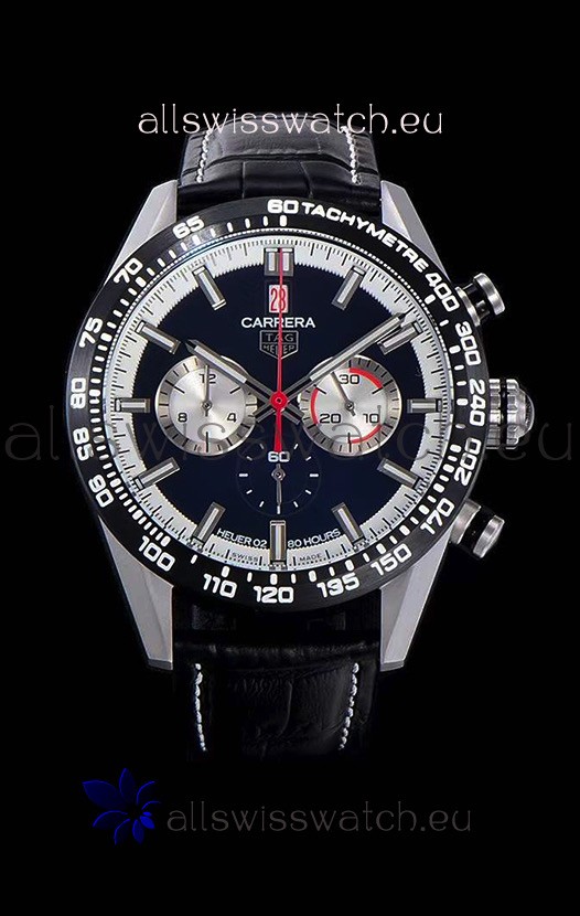 Tag Heuer Carrera Swiss Quartz Movement Replica Watch in Black Dial - Black Leather Strap