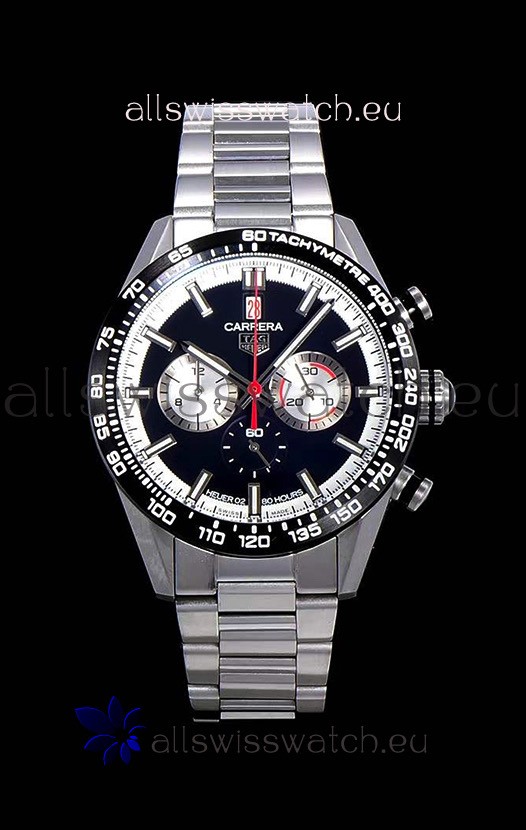 Tag Heuer Carrera Swiss Quartz Movement Replica Watch in Black Dial - Stainless Steel Strap