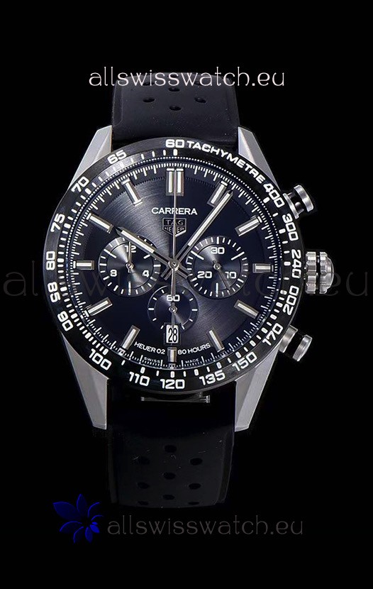 Tag Heuer Carrera Swiss Quartz Movement Replica Watch in Black Dial - Black Rubber Strap