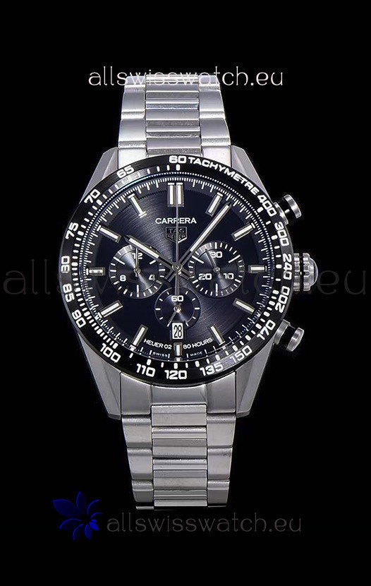 Tag Heuer Carrera Swiss Quartz Movement Replica Watch in Black Dial - Stainless Steel Strap