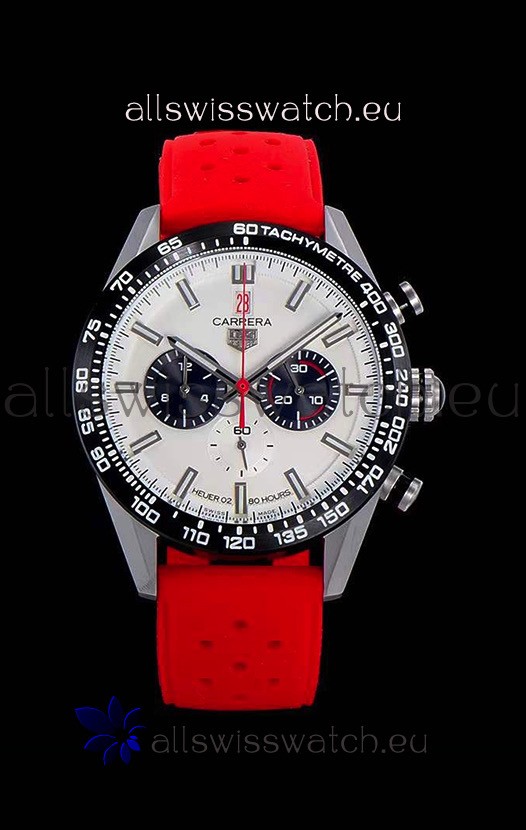 Tag Heuer Carrera Swiss Quartz Movement Replica Watch in White Dial - Red Rubber Strap