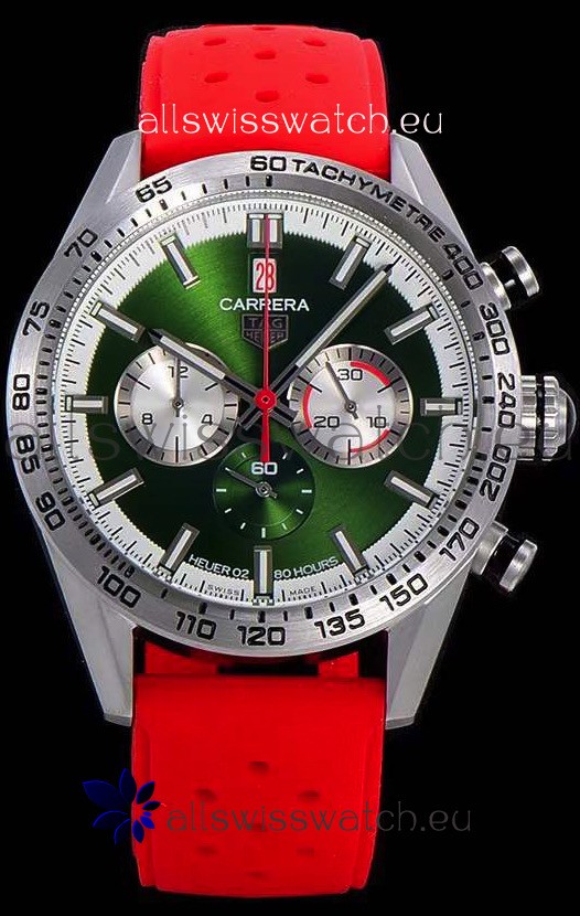 Tag Heuer Carrera Swiss Quartz Movement Replica Watch in Green Dial - Red Rubber Strap