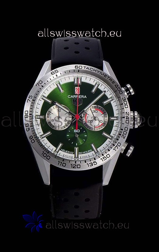 Tag Heuer Carrera Swiss Quartz Movement Replica Watch in Green Dial - Black Rubber Strap