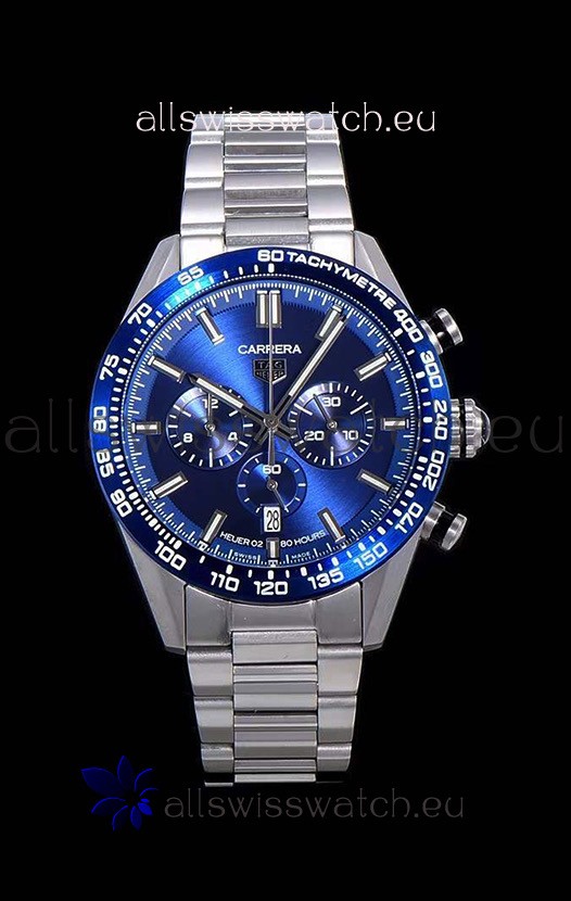 Tag Heuer Carrera Swiss Quartz Movement Replica Watch in Blue Dial - Stainless Steel Strap