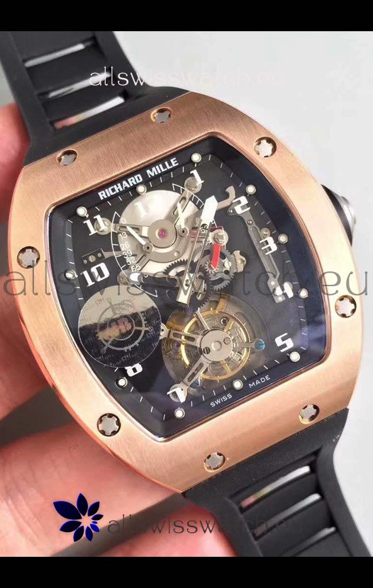 Richard Mille RM001 Genuine Tourbillon Swiss Replica Watch in Rose Gold Casing